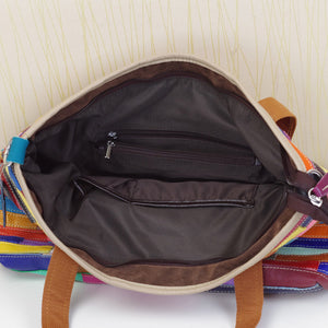 Women's multicolor boho stripped leather crossbody tote shoulder bag