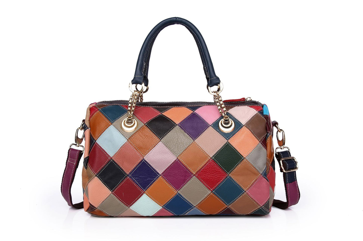 Handmade embossed patchwork floral women's leather boston hand & shoulder bag