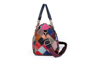 Handmade embossed patchwork floral women's leather boston hand & shoulder bag