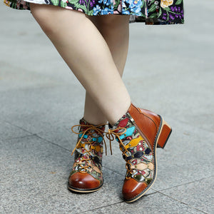 Geometric lace-up winter short boots & cowgirl cold weather office work shoes