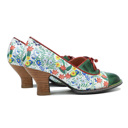 Leather high heels with lace up design & vintage patchwork pumps shoes