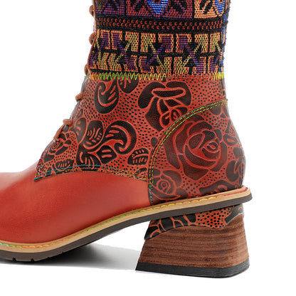 Knee high women's patchwork suede boots & lace up leather cowboy boots