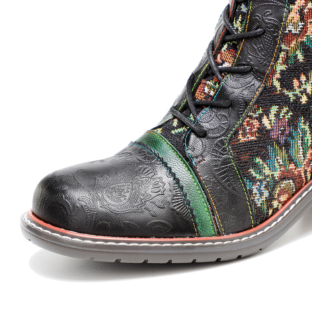 Floral women's leather boots & knee high stunning boots with lace and zipper
