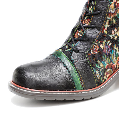 Floral women's leather boots & knee high stunning boots with lace and zipper