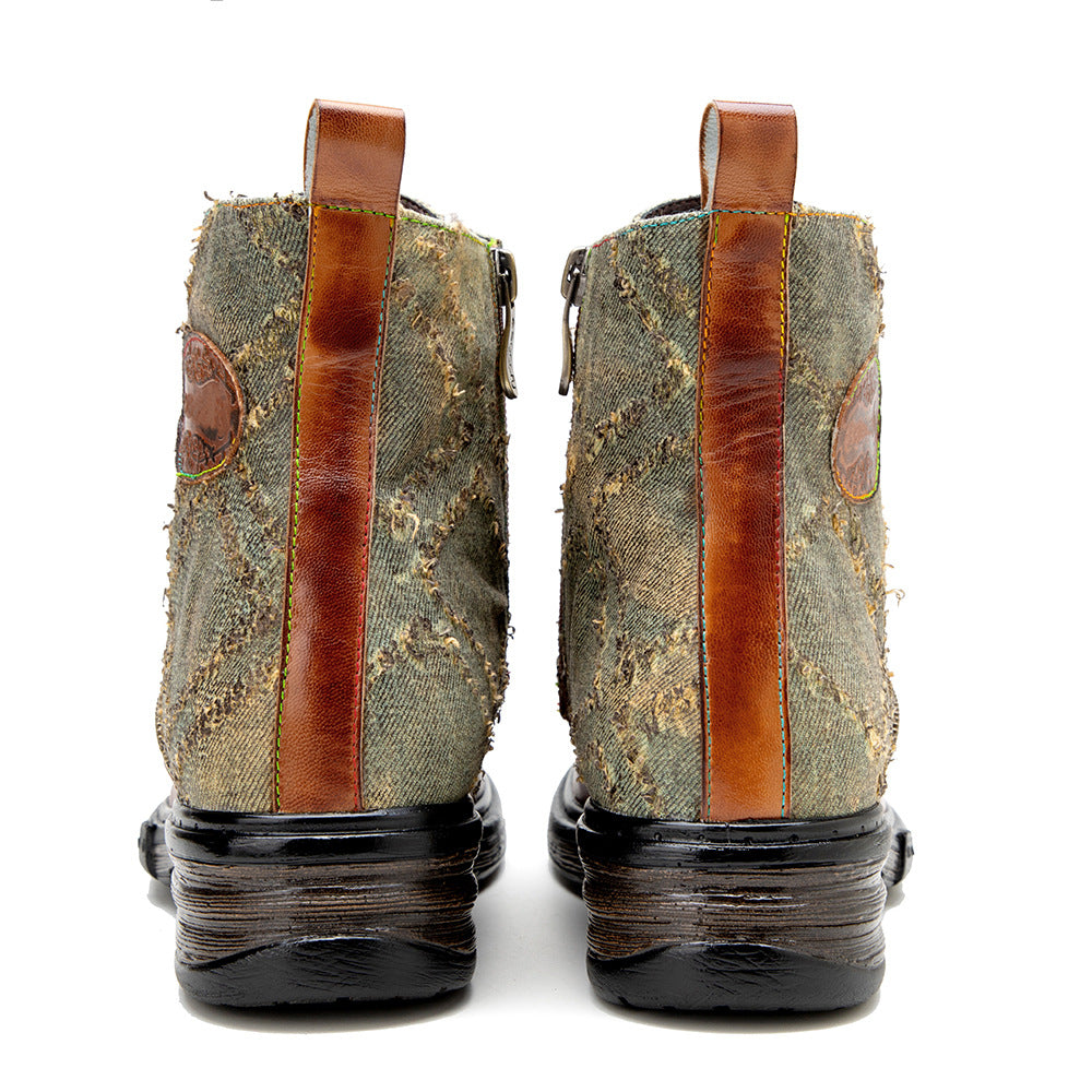 Vintage leather western cowboy & lace up mid-heel criss cross boots