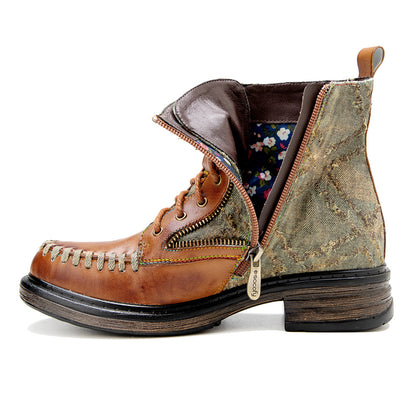 Vintage leather western cowboy & lace up mid-heel criss cross boots