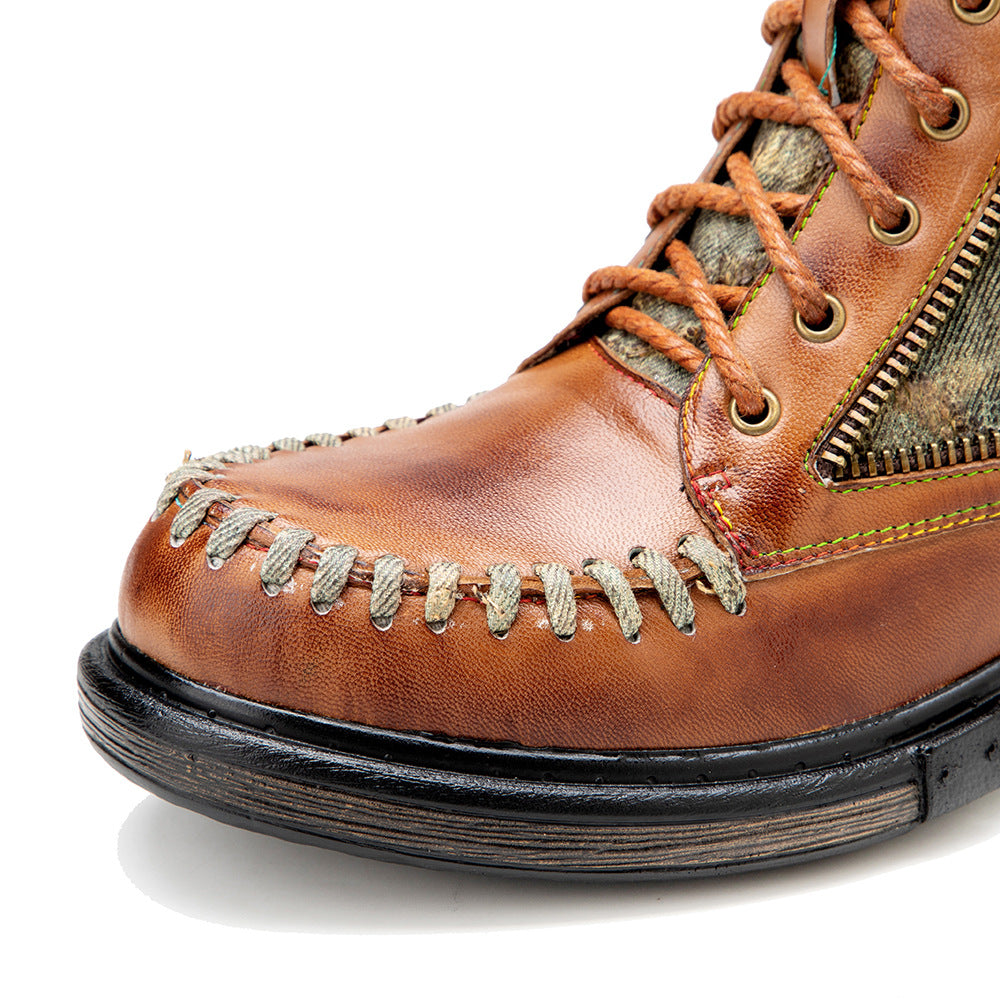 Vintage leather western cowboy & lace up mid-heel criss cross boots