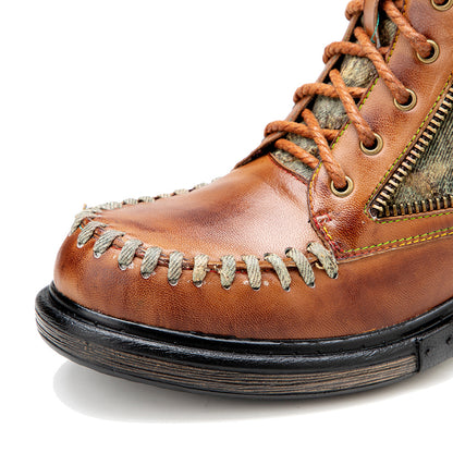Vintage leather western cowboy & lace up mid-heel criss cross boots