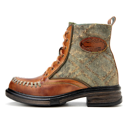 Vintage leather western cowboy & lace up mid-heel criss cross boots