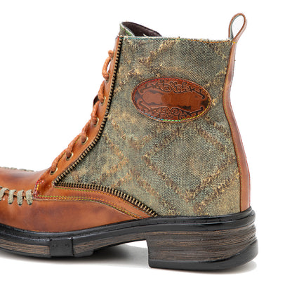 Vintage leather western cowboy & lace up mid-heel criss cross boots