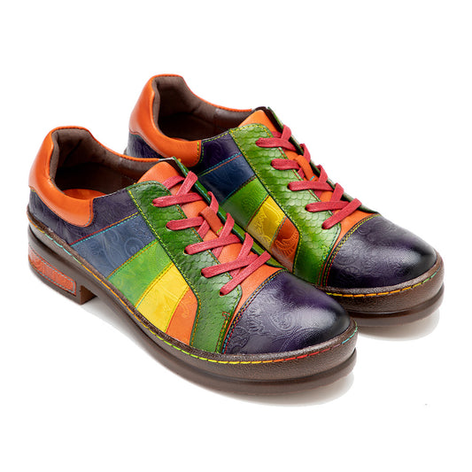 Vintage classic rainbow lace up casual leather ladies shoes & boots
