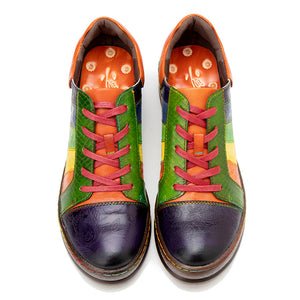 Vintage classic rainbow lace up casual leather ladies shoes & boots