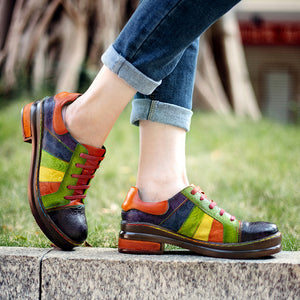 Vintage classic rainbow lace up casual leather ladies shoes & boots