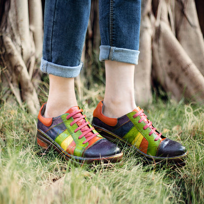 Vintage classic rainbow lace up casual leather ladies shoes & boots