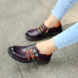Women's lace up geniune oxford multicolor Bohemian leather shoes