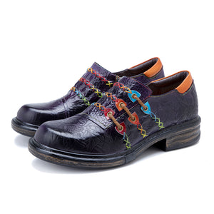 Women's lace up geniune oxford multicolor Bohemian leather shoes