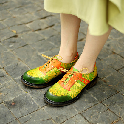 Vintage women's round toe leather shoes & British style lace up brogues