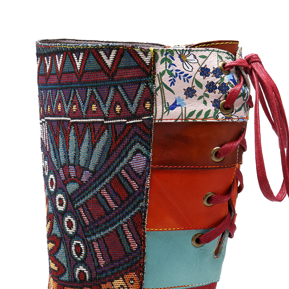 Bohemian adjustable winter warm knee high boho boots for women