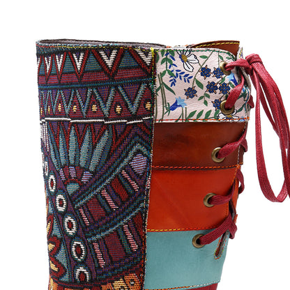 Bohemian adjustable winter warm knee high boho boots for women