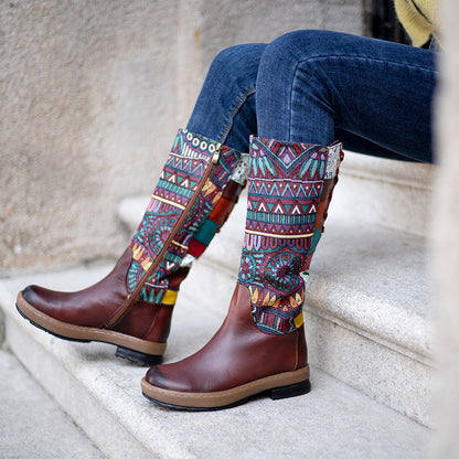 Bohemian adjustable winter warm knee high boho boots for women