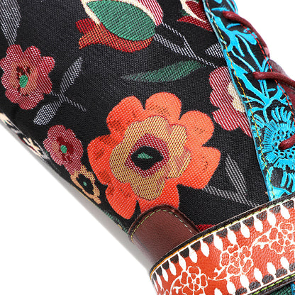 Lady's floral buckle knee high boots & leather long riding shoes with zipper