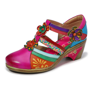 Women's vintage leather mary jane retro shoes & bohemian striped hollow sandals