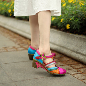 Women's vintage leather mary jane retro shoes & bohemian striped hollow sandals