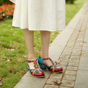 Block heel round toe pumps & fancy pattern platform mary jane shoes for women