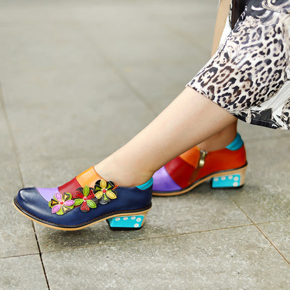 Leather colorful floral dress party brogues shoes for ladies, women