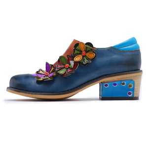 Leather colorful floral dress party brogues shoes for ladies, women