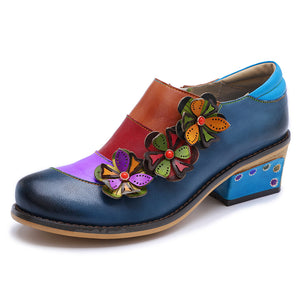 Leather colorful floral dress party brogues shoes for ladies, women
