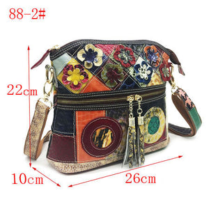 Crossbody patchwork purse & floral leather handbag with tassel and pocket