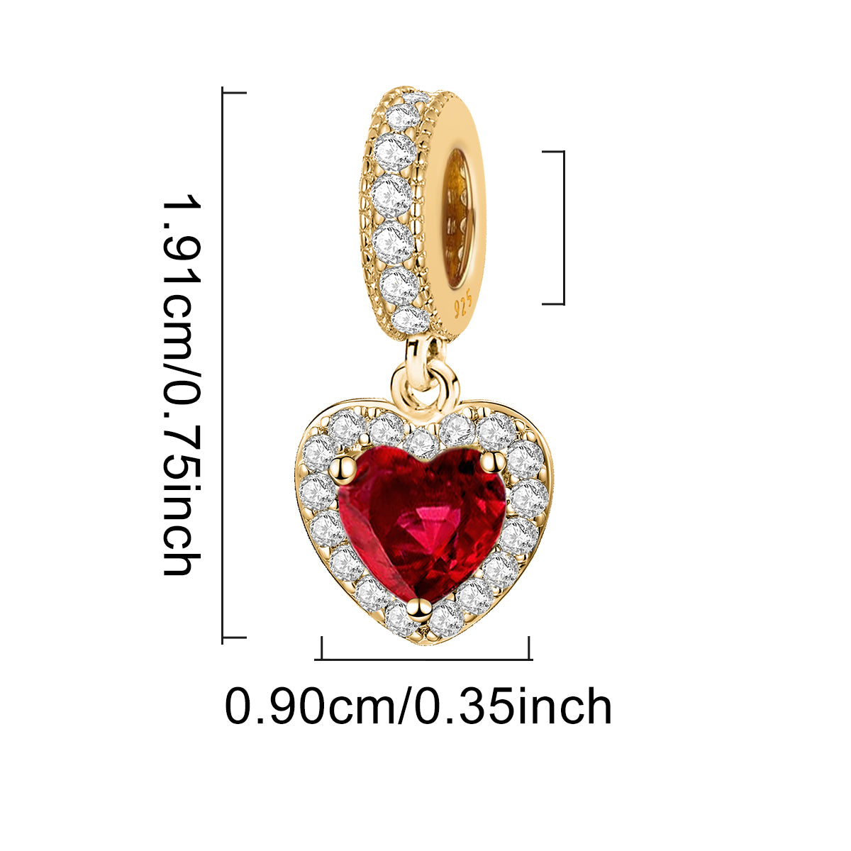 925 Sterling silver heart  charm bead