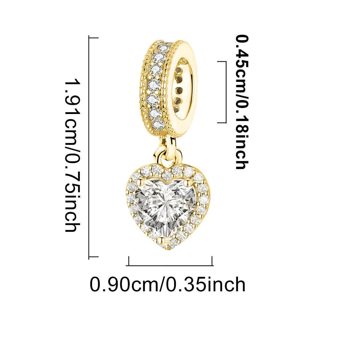 925 Sterling silver heart  charm bead