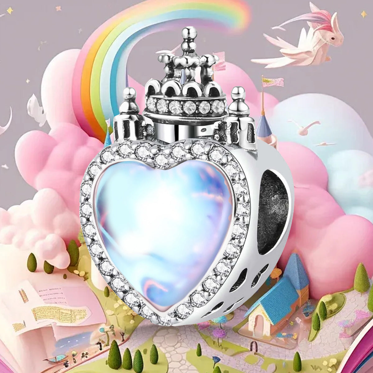 925 Sterling silver castle charm bead