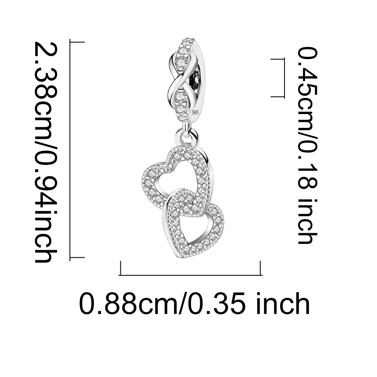 925 Sterling silver heart  charm bead