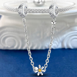 Leaf and Daisy Safety Chain (with Rubber Ring) | Blackened Deep Golden Zircon