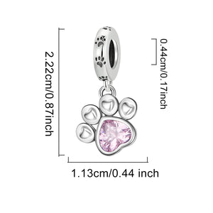 **Paw Print Charm | Black and Pink Zirconia | Cute Design**