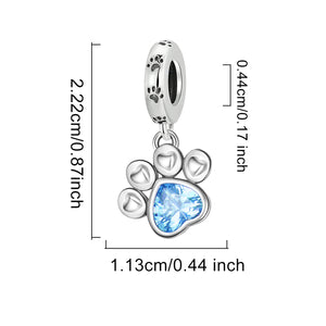 **Paw Print Charm | Black and Sea Blue Zircon | Personalized Design**