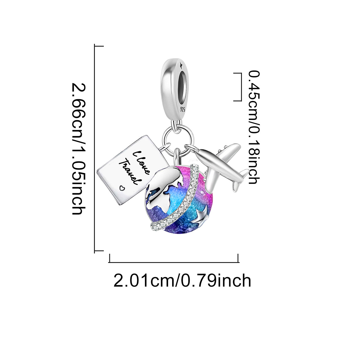 925 Sterling silver airplane charm bead