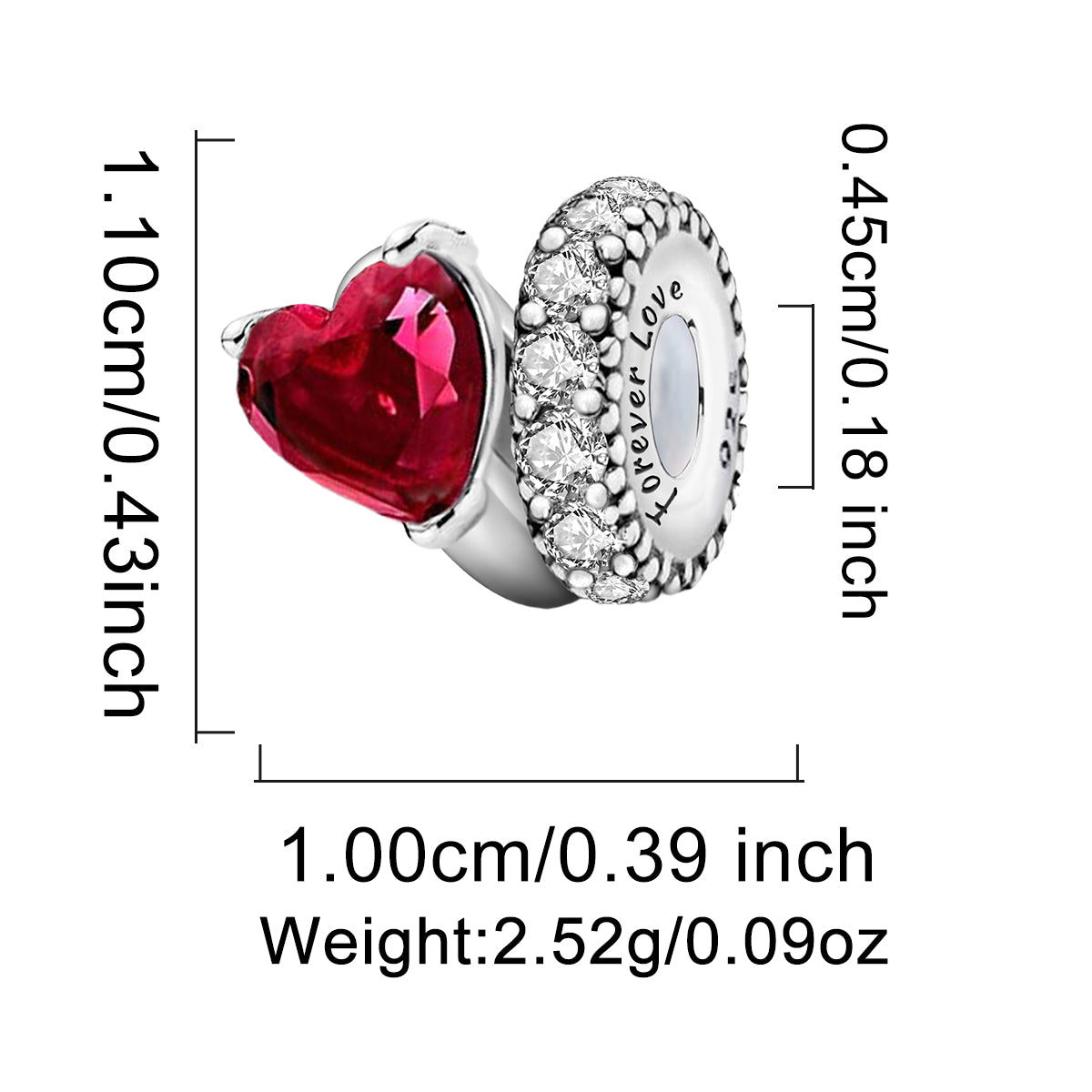 925 Sterling silver heart  charm bead