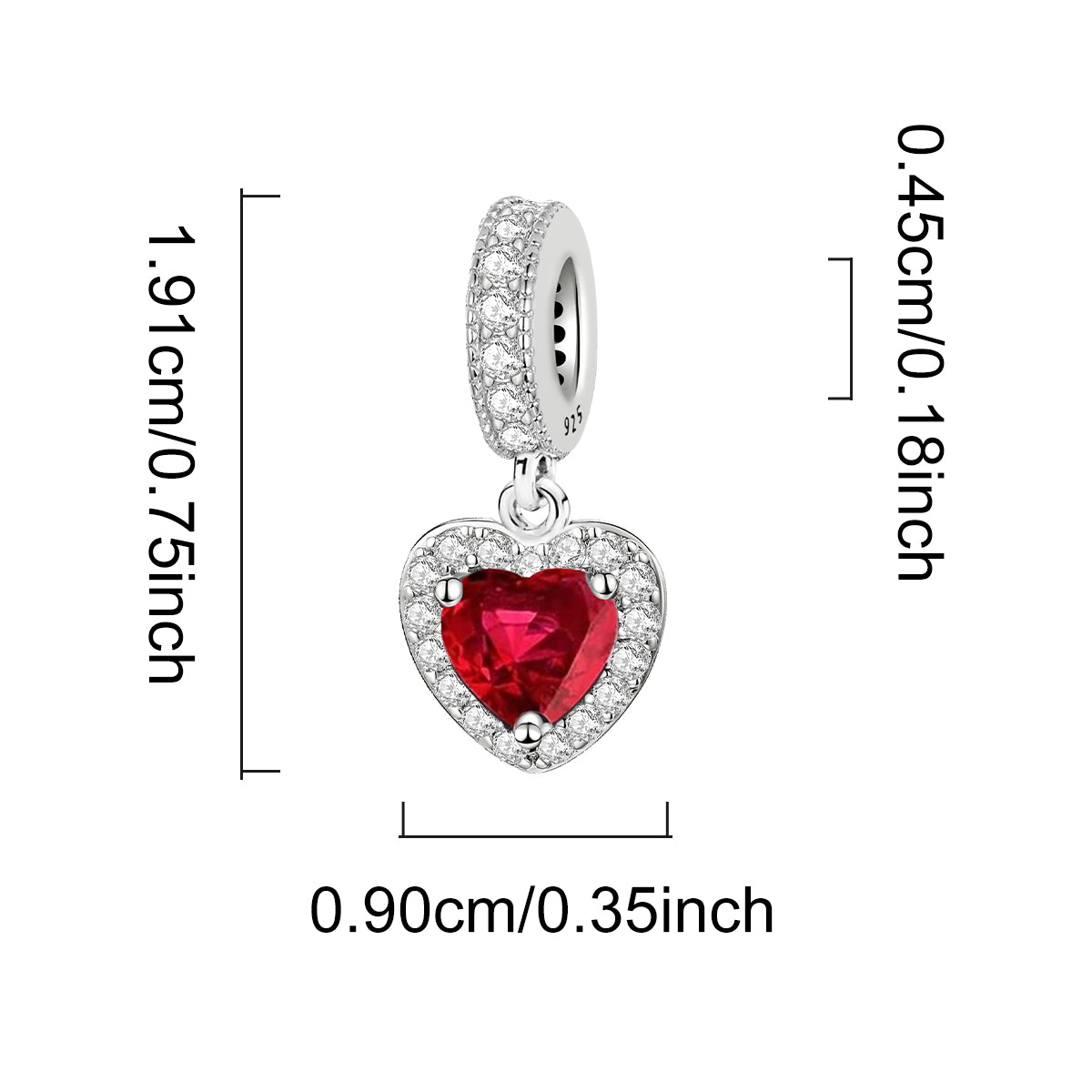 925 Sterling silver heart  charm bead