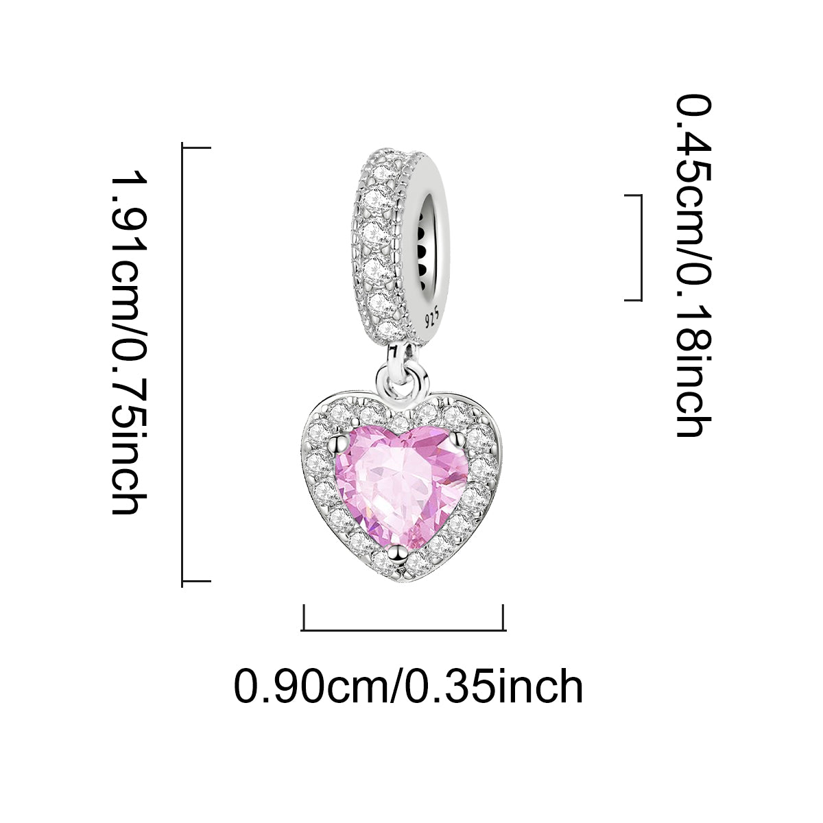 925 Sterling silver heart  charm bead
