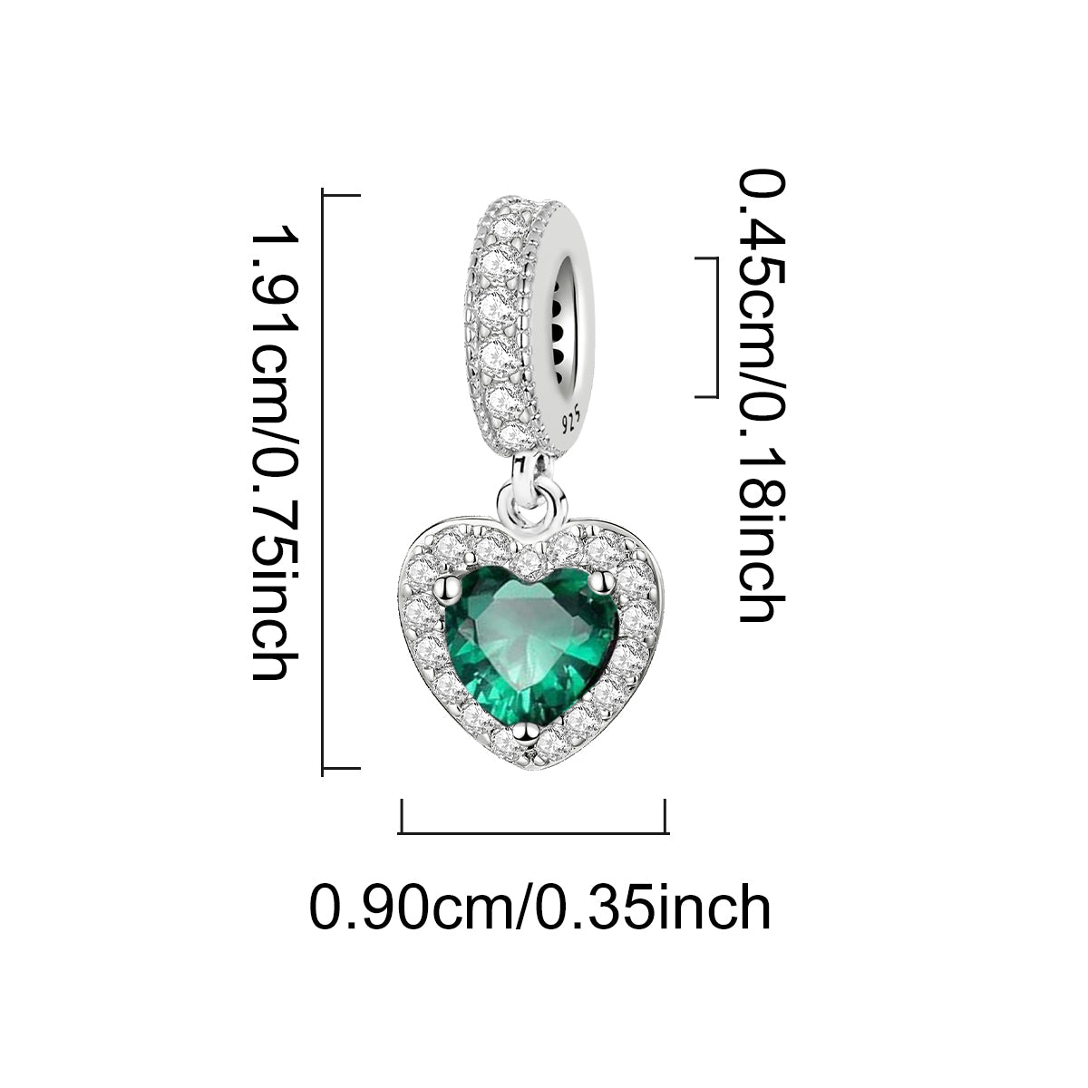 925 Sterling silver heart  charm bead