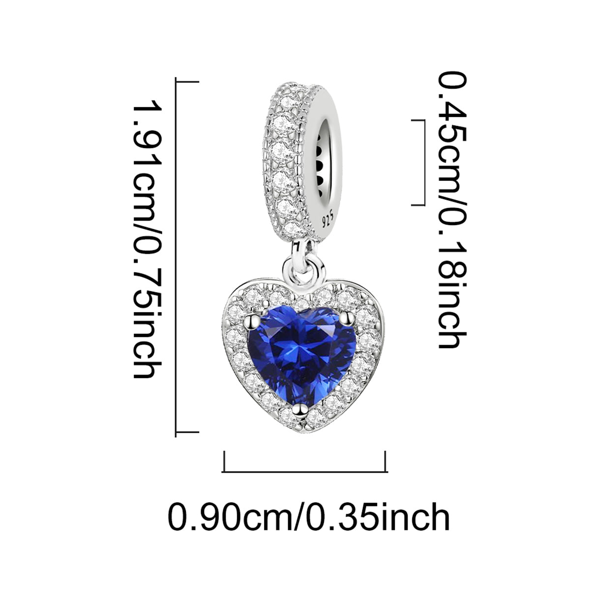 925 Sterling silver heart  charm bead