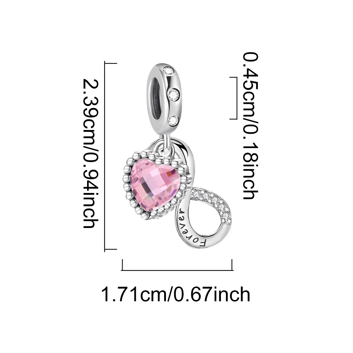 925 Sterling silver heart  charm bead