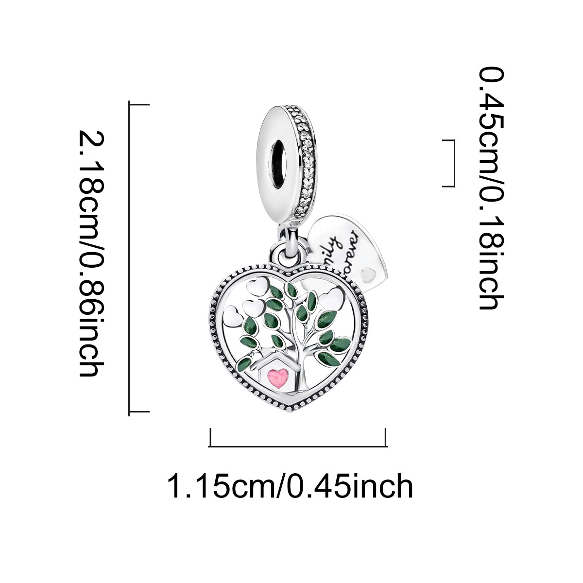 925 Sterling silver heart  charm bead