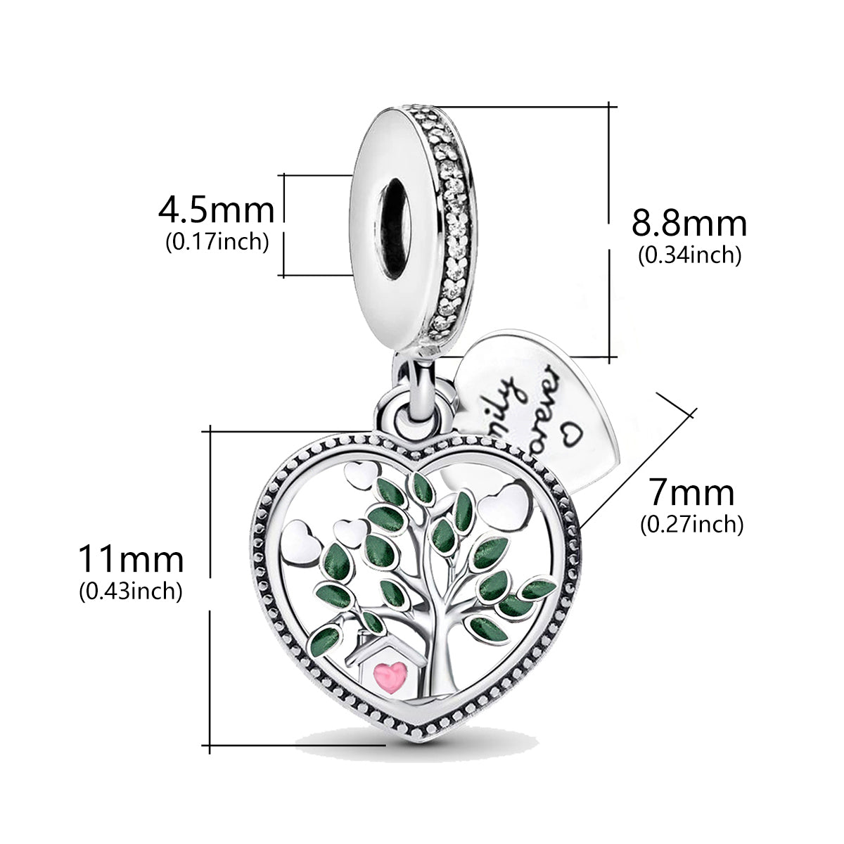 925 Sterling silver heart  charm bead