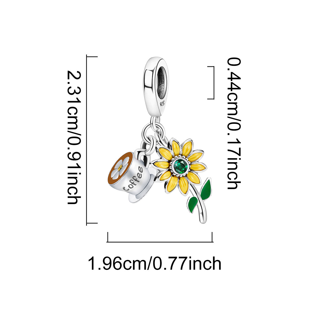 925 Sterling silver sunflower charm bead