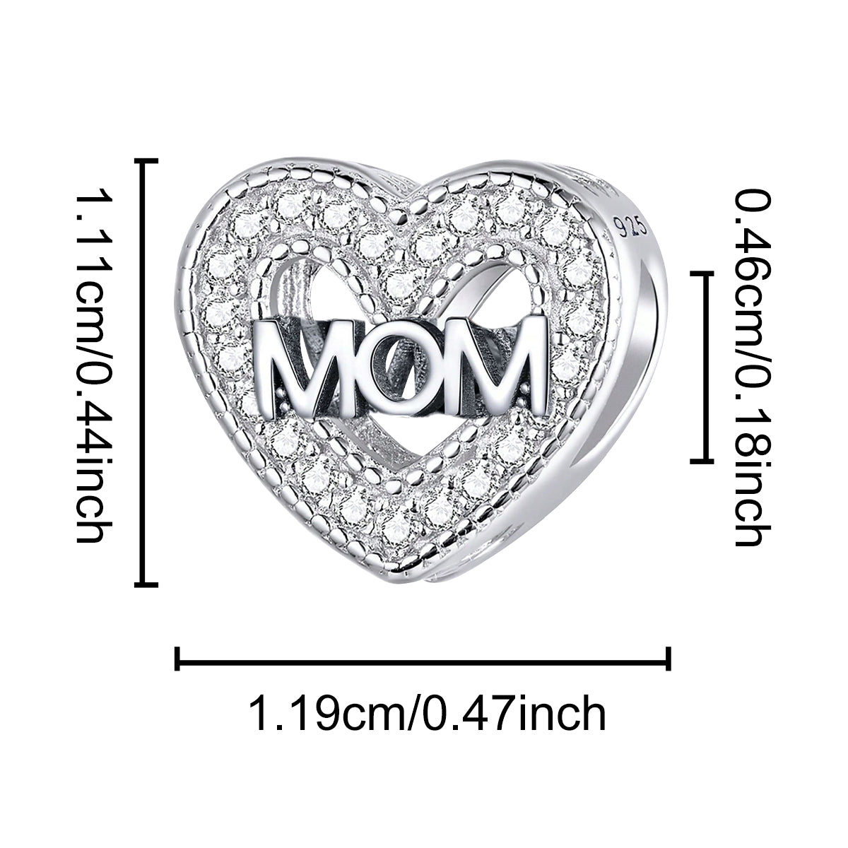 925 Sterling silver heart  charm bead